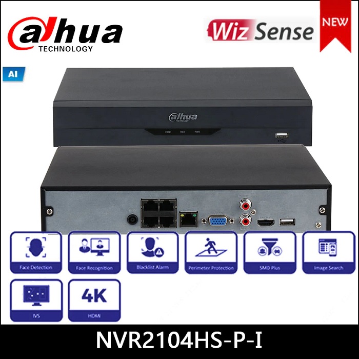 NVR Dahua DHI-NVR2104HS-P-I 4ch IP, 4Ptos PoE, 1HDD, HDMI/VG